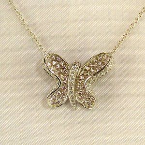 NEW Very Lite Pink *Cubic Zirconias Silver Butterfly DESIGNER Necklace